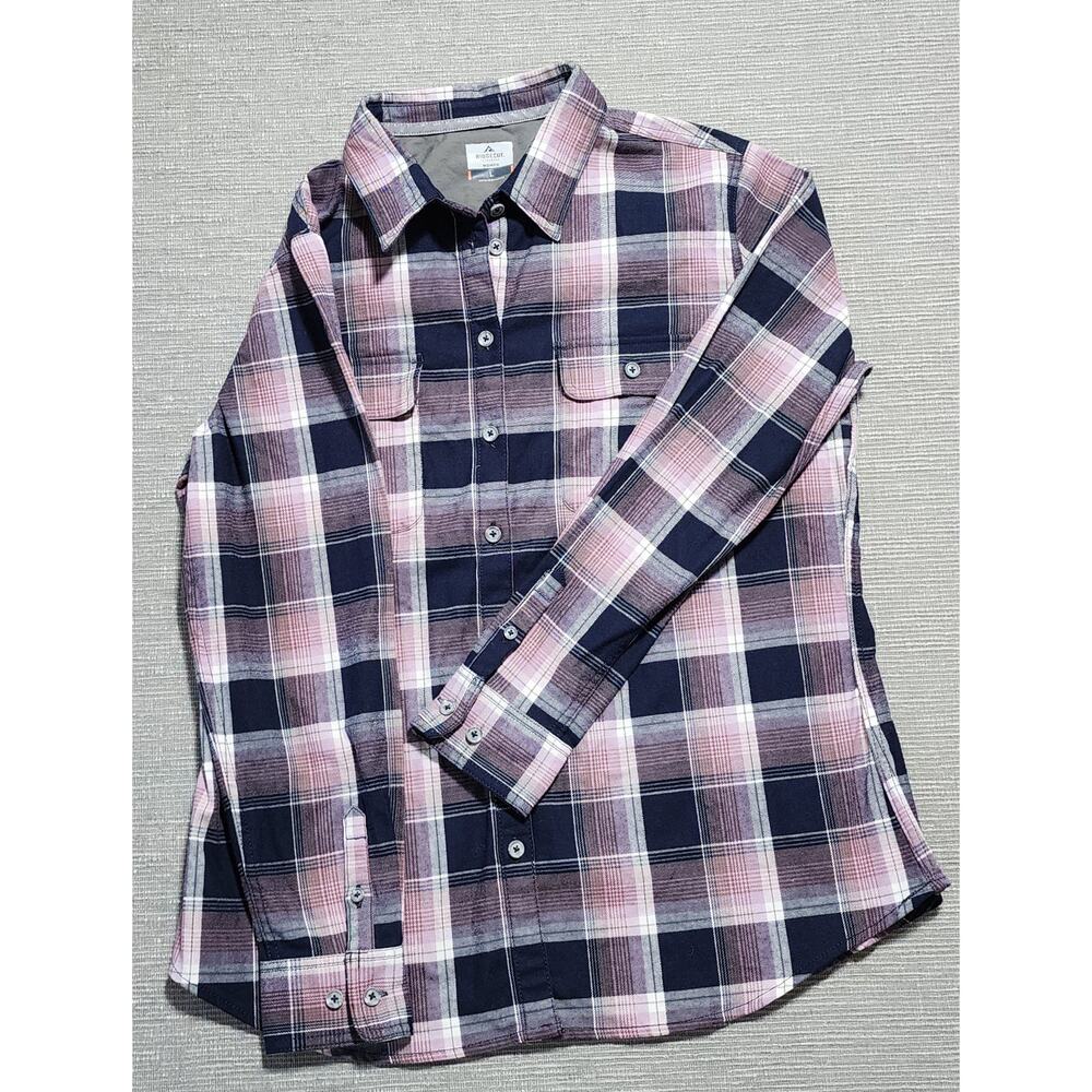 Ridgecut Women’s Plaid Button Up‎ Shirt Size Large Pink Navy - Picture 2 of 12